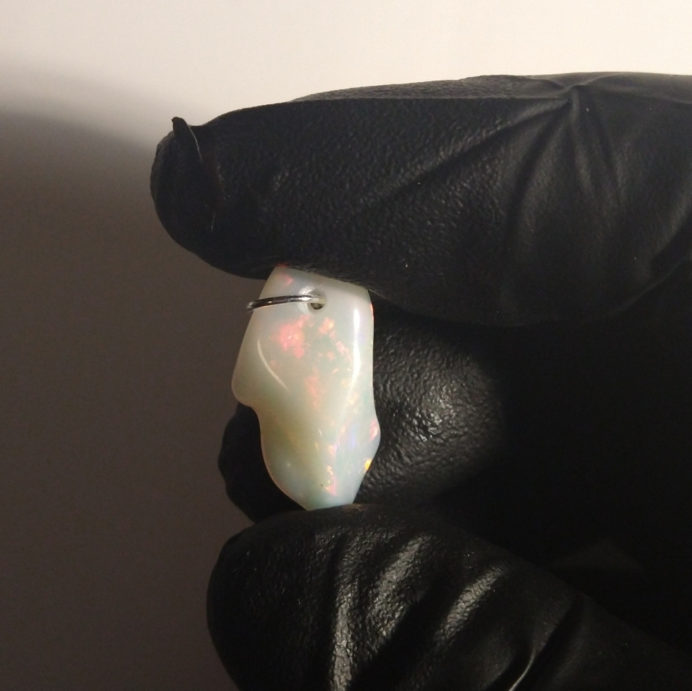 Gorgeous Pearly White Opal With Fiery Red Flash Pendant